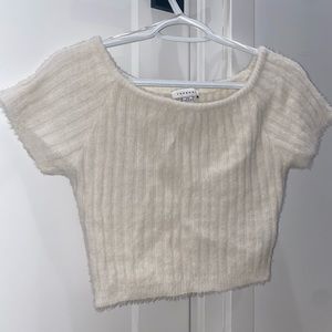 Topshop fluffy knitted crop top in cream